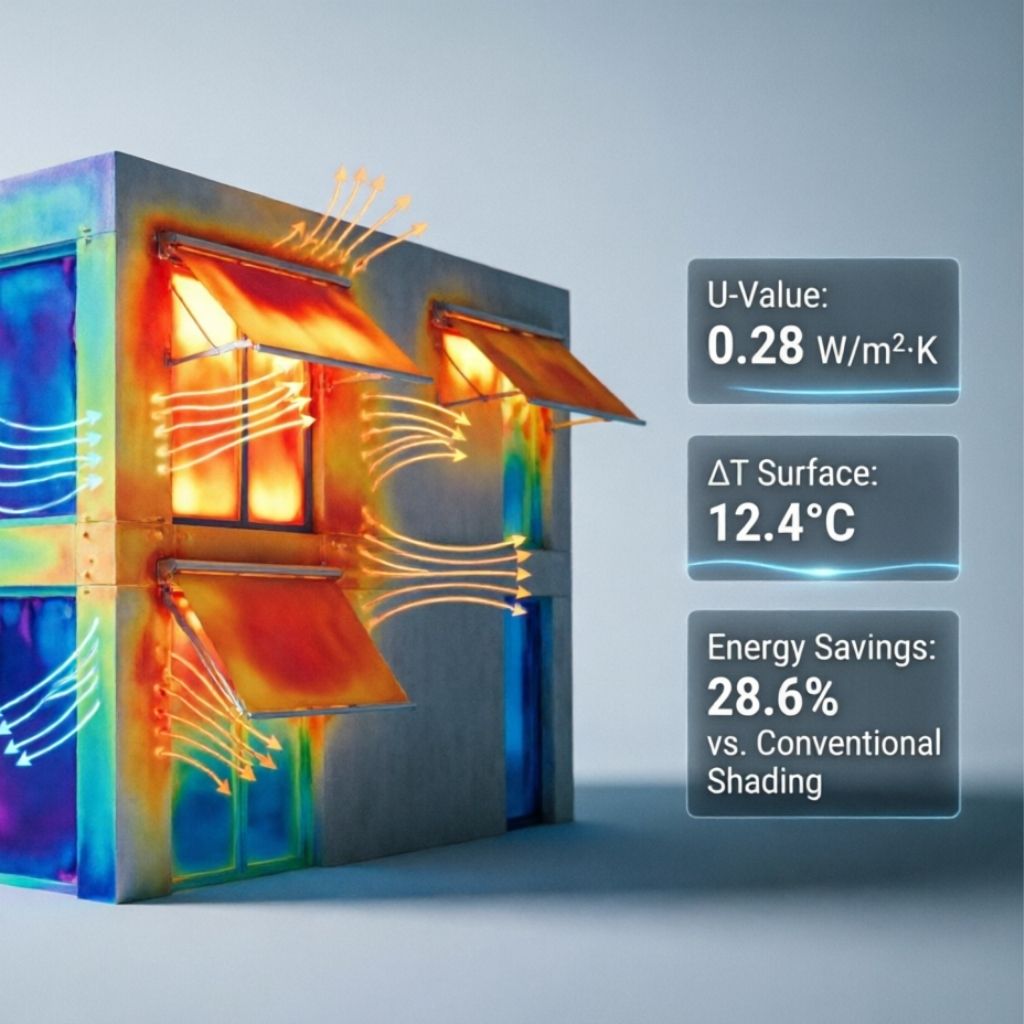 Thermal performance data visualization for Pyramids 5.5cm roller shutter slats showing U-value and energy efficiency ratings