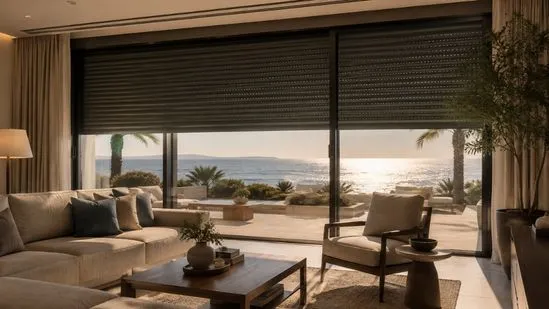 Roller shutters providing heat and sun protection for a coastal home
